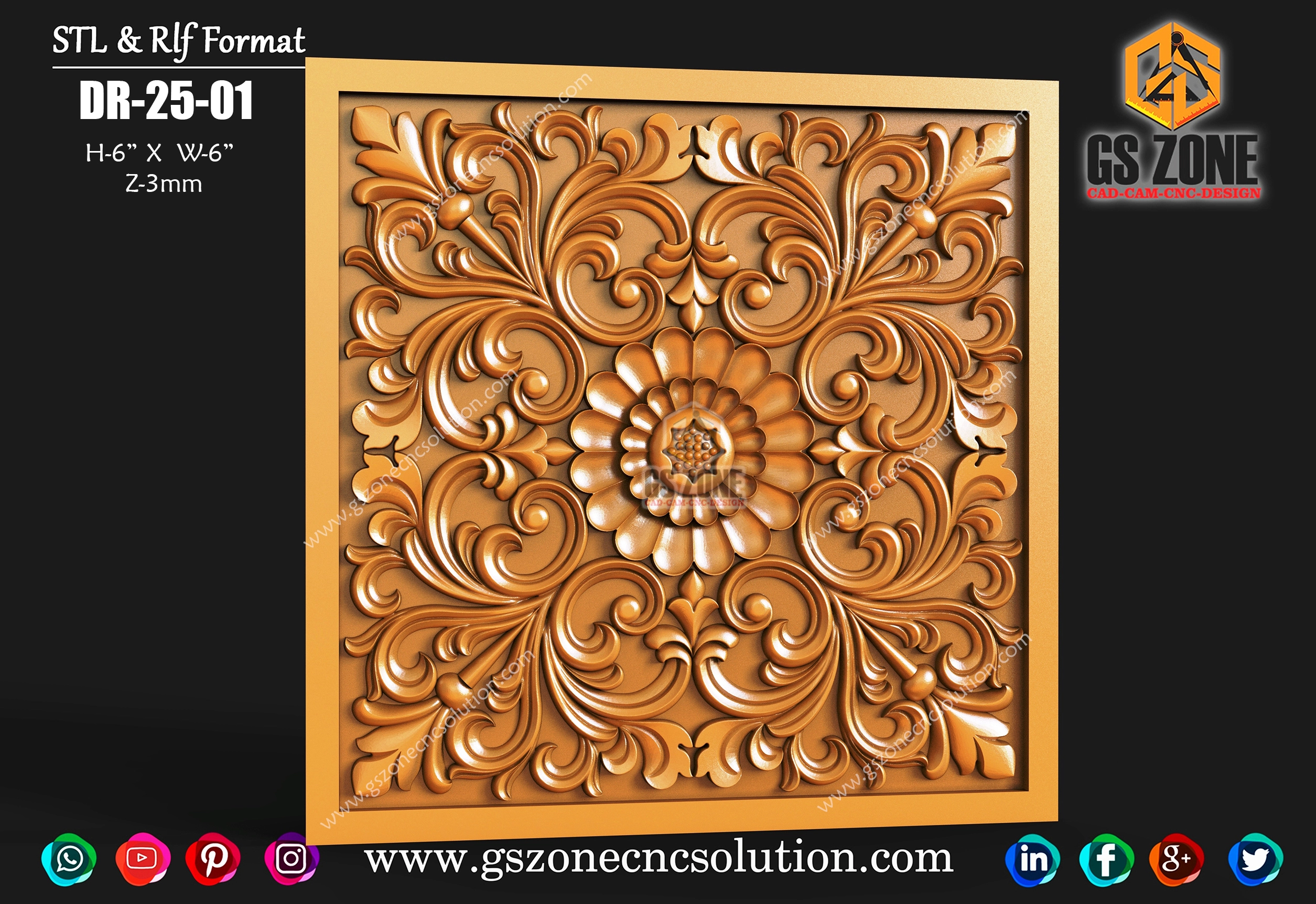 3D CNC Floral Scroll Panel