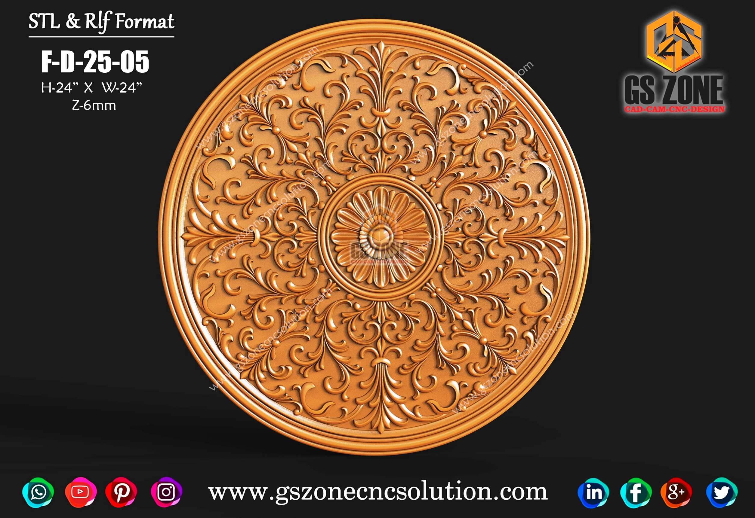 F-D-25-05 | 3D Round Floral Carving