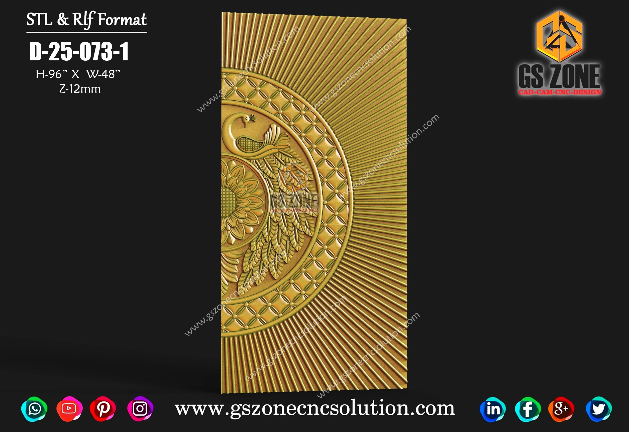 D-25-073-1 GSZONE PREMIUM PEACOCK SUNBURST DOOR DESIGN
