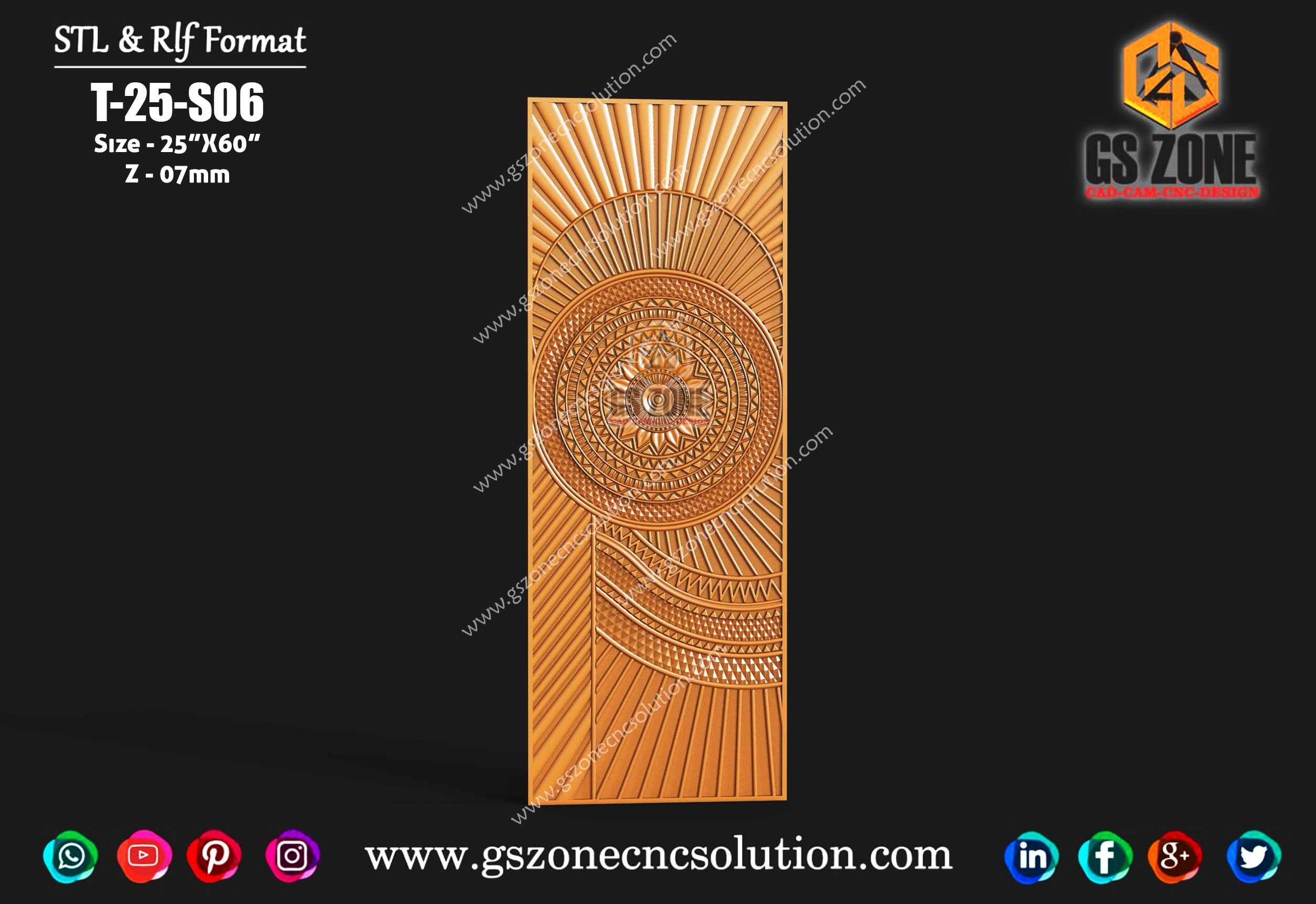 ⭐ T-25-S06 🌞✨ Sunburst Mandala Premium CNC Door Panel Design ✨🌞