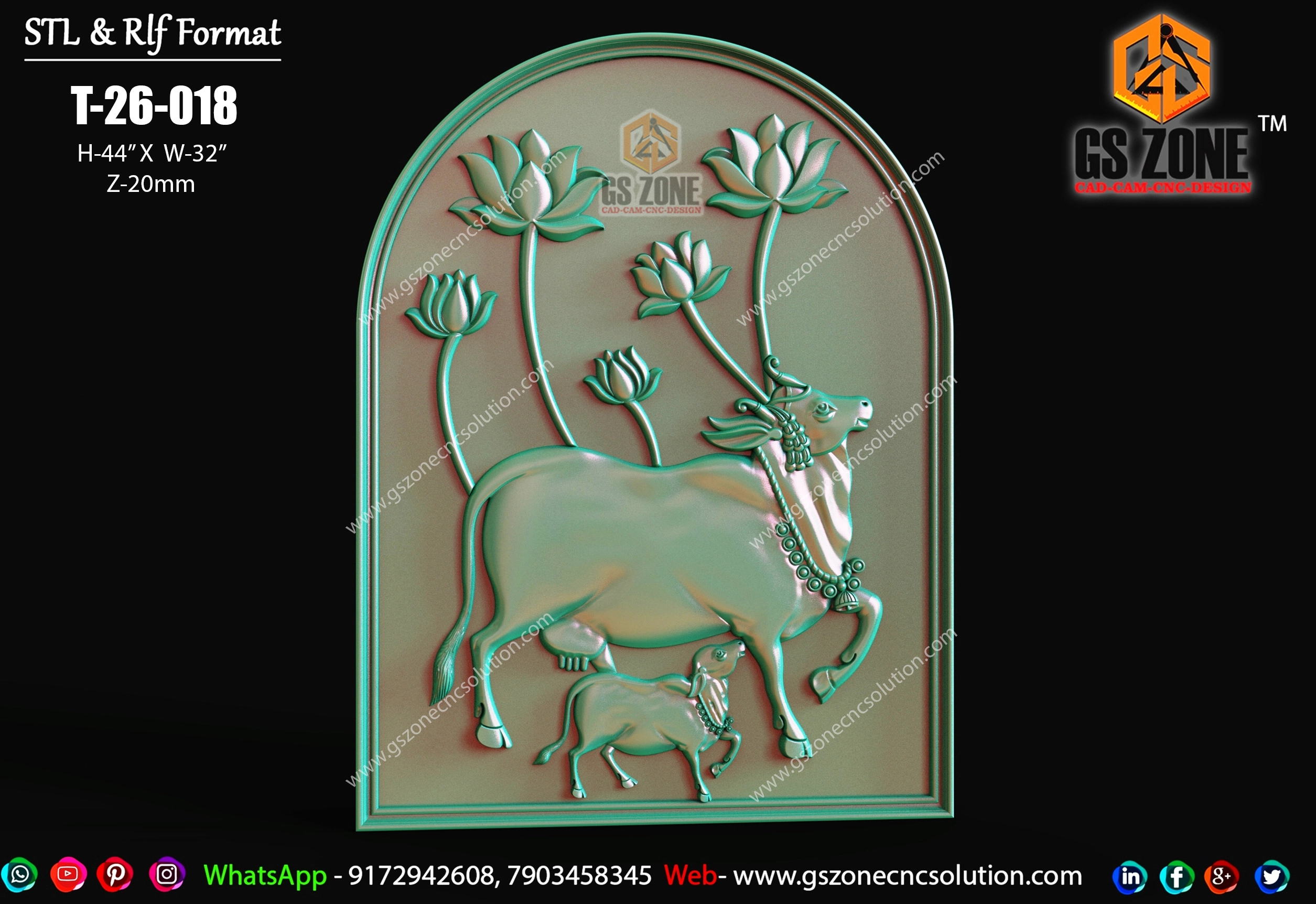 🌿 T-26-018 | Premium Cow & Lotus Temple Panel Design