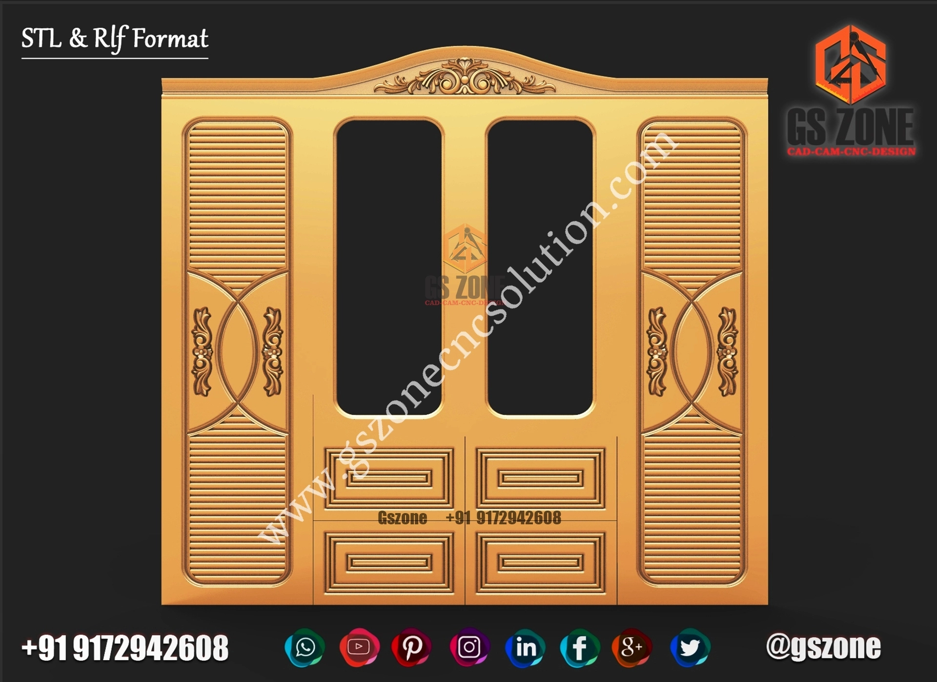 3D 4 Leaf's Door Design D-21-209-2