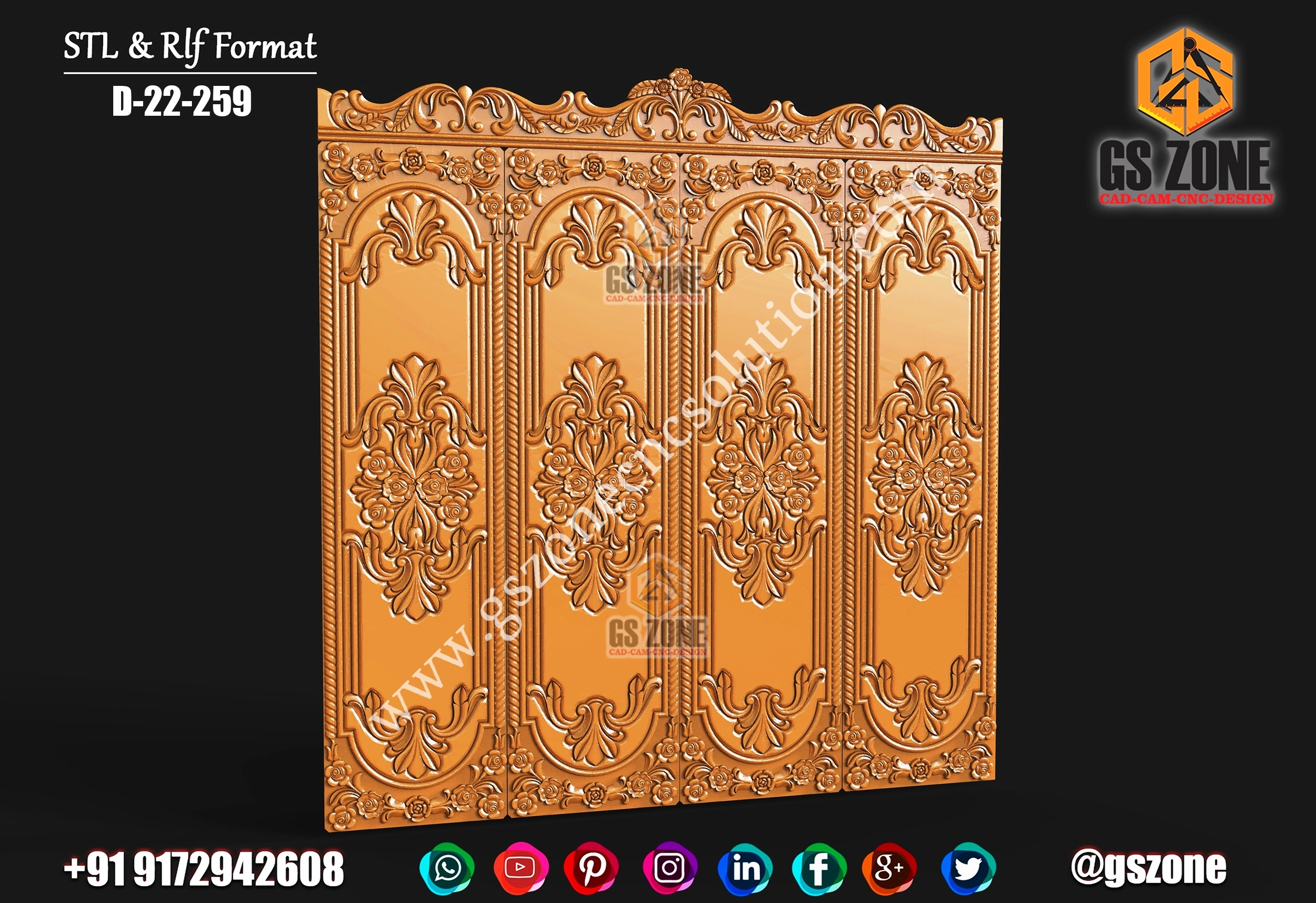 3D 4 Leaf's Door Design D-22-259