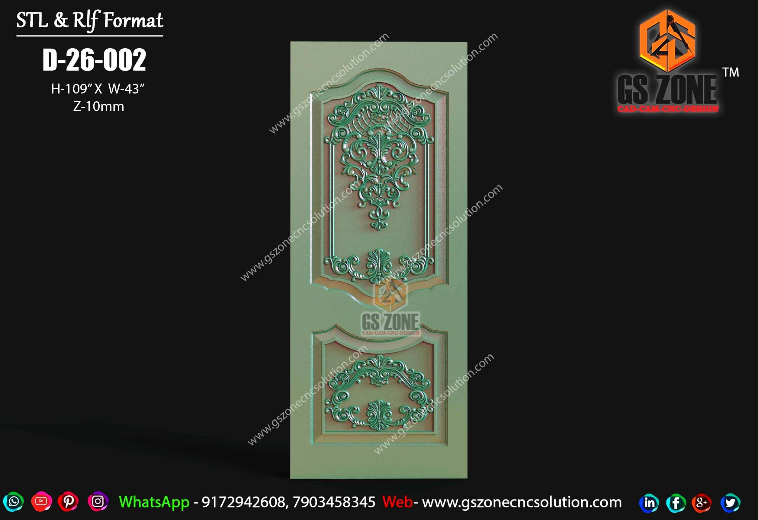 D-26-002 | Luxury Royal 2-Panel 3D CNC Door Design