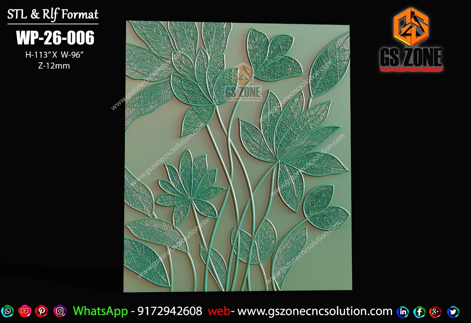 WP-26-006 | Elegant Floral Leaves 3D CNC Wall Panel Design