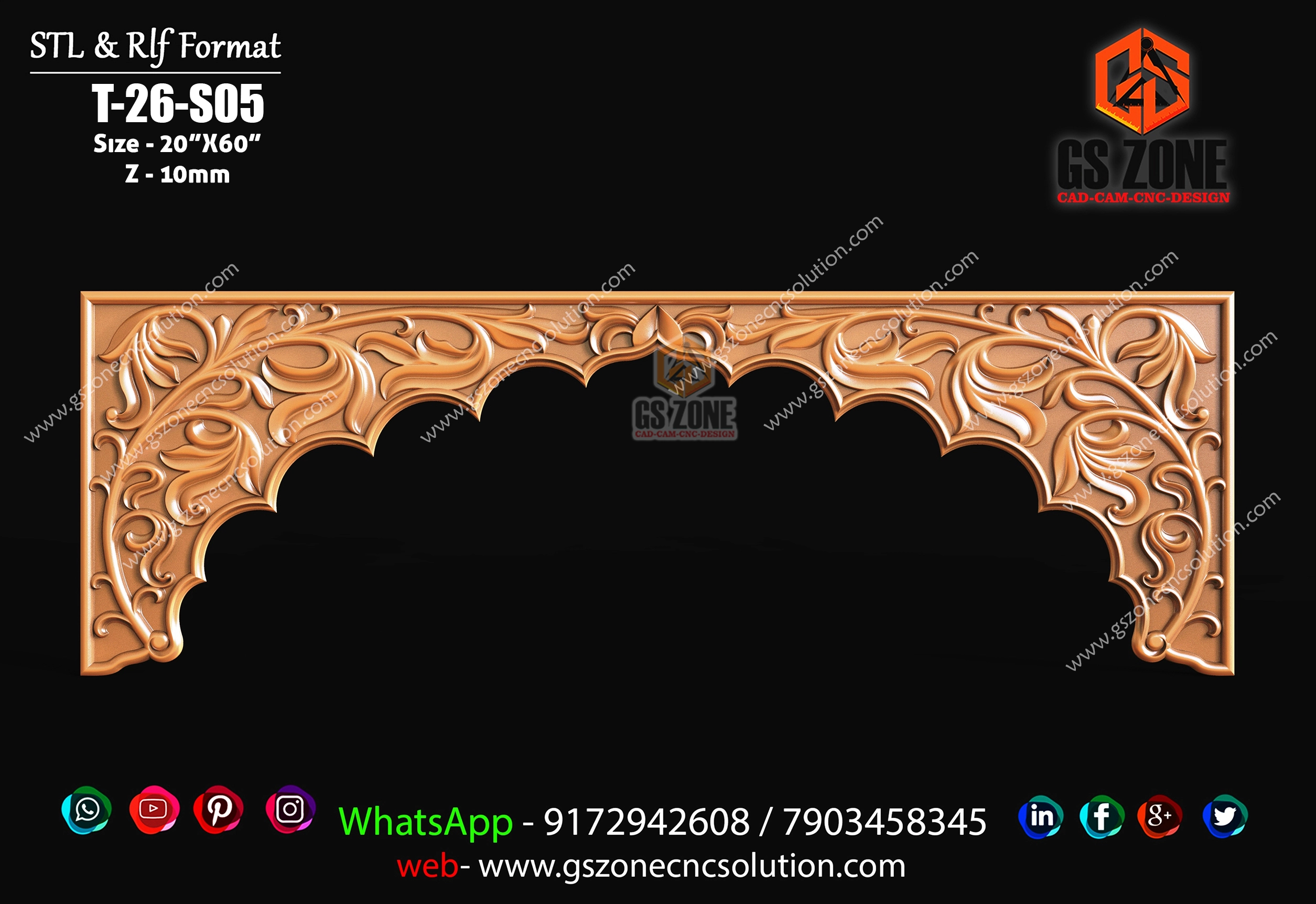 T-26-S05 | Royal Floral Arch 3D CNC Temple Border Design