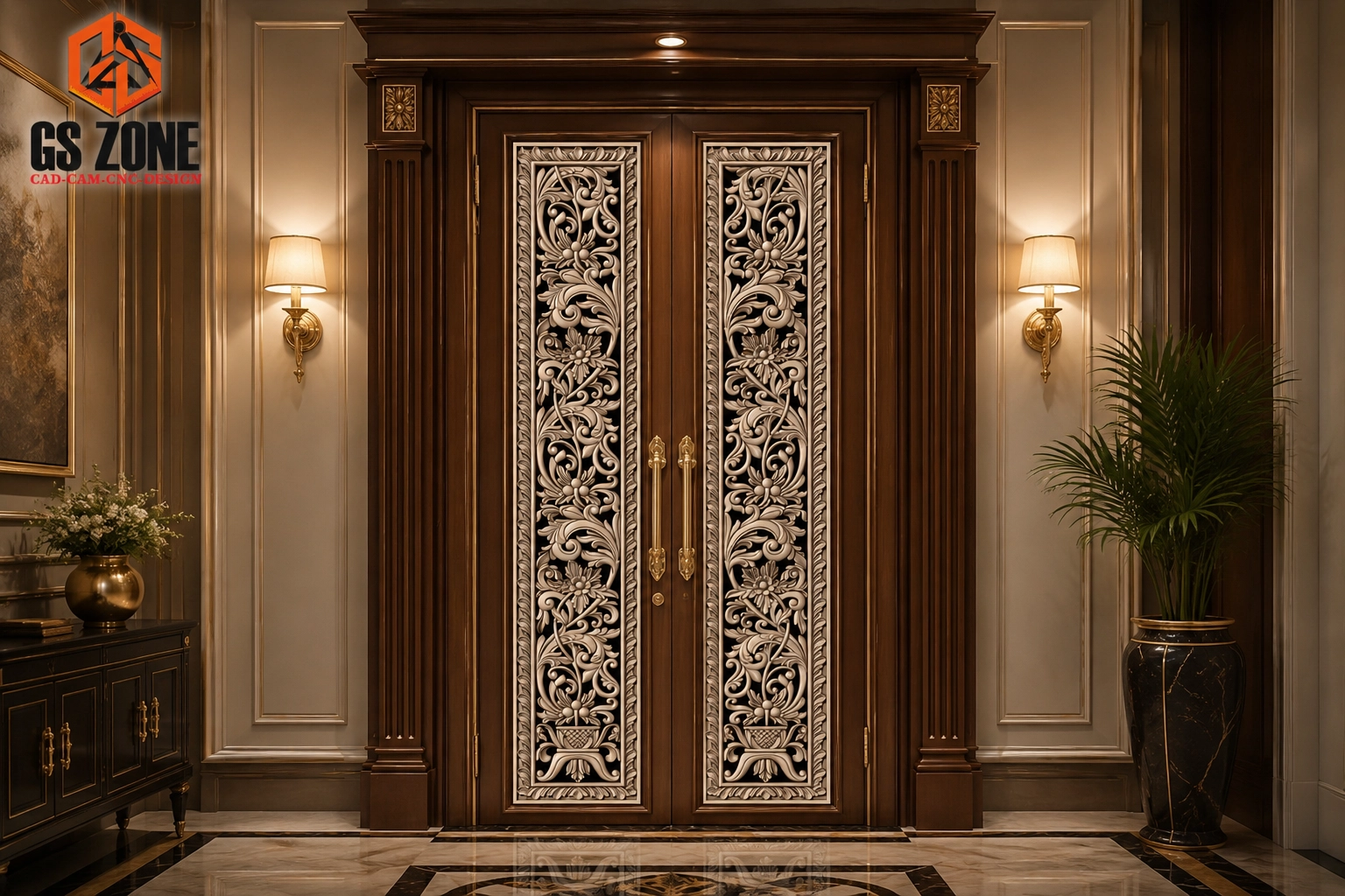 Premium 3D CNC Floral Door Design – D-23-75