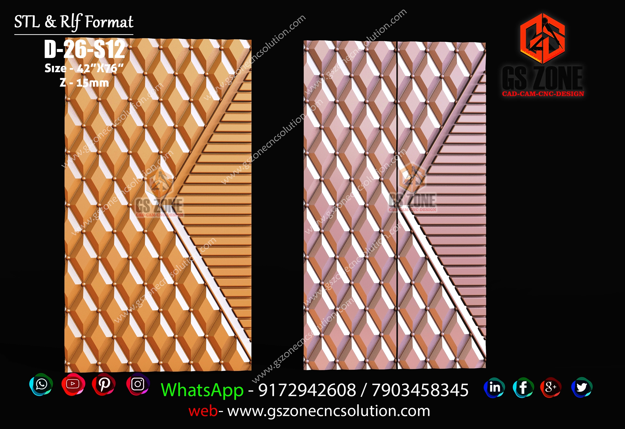 D-26-S12 | Luxury Geometric Diamond 3D CNC Door Panel Design