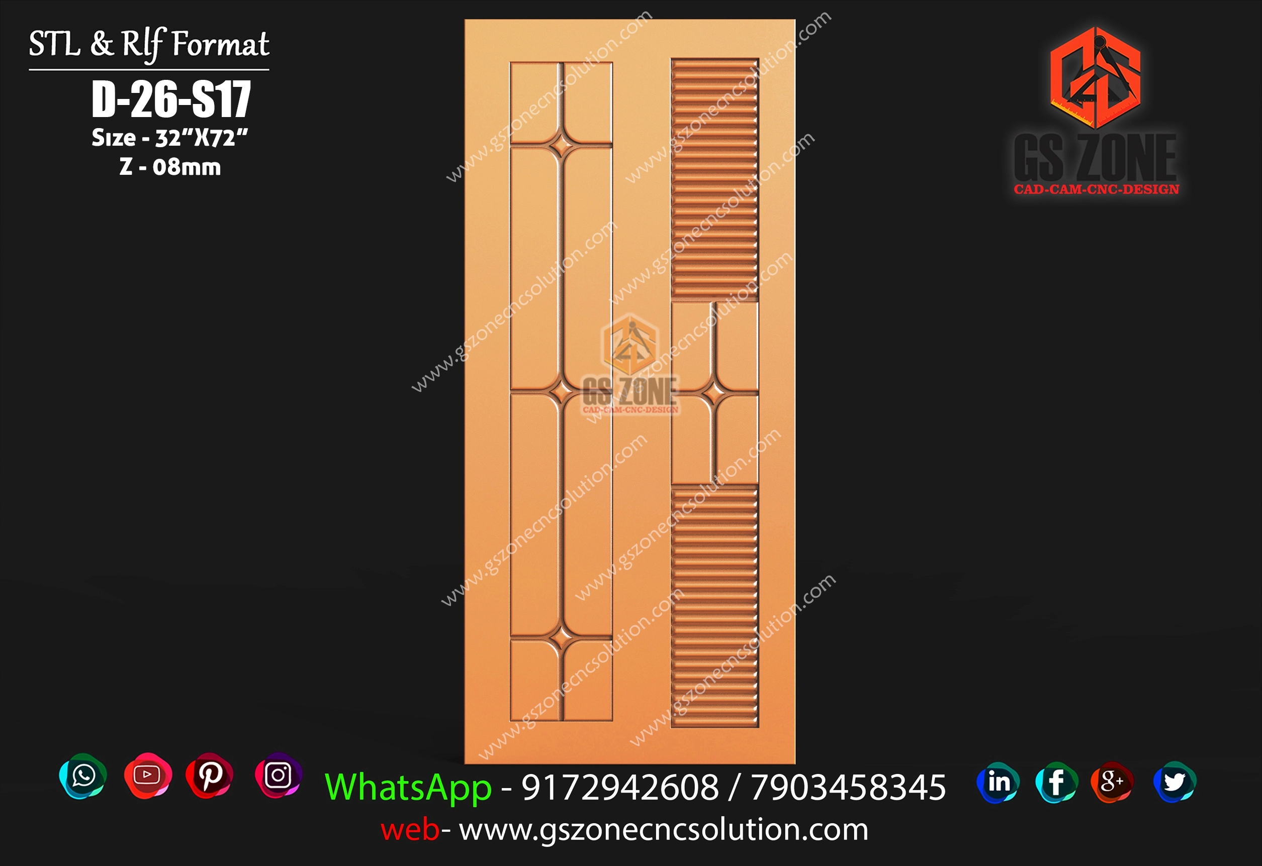 D-26-S17 | Modern Geometric Fluted 3D CNC Door Panel Design 