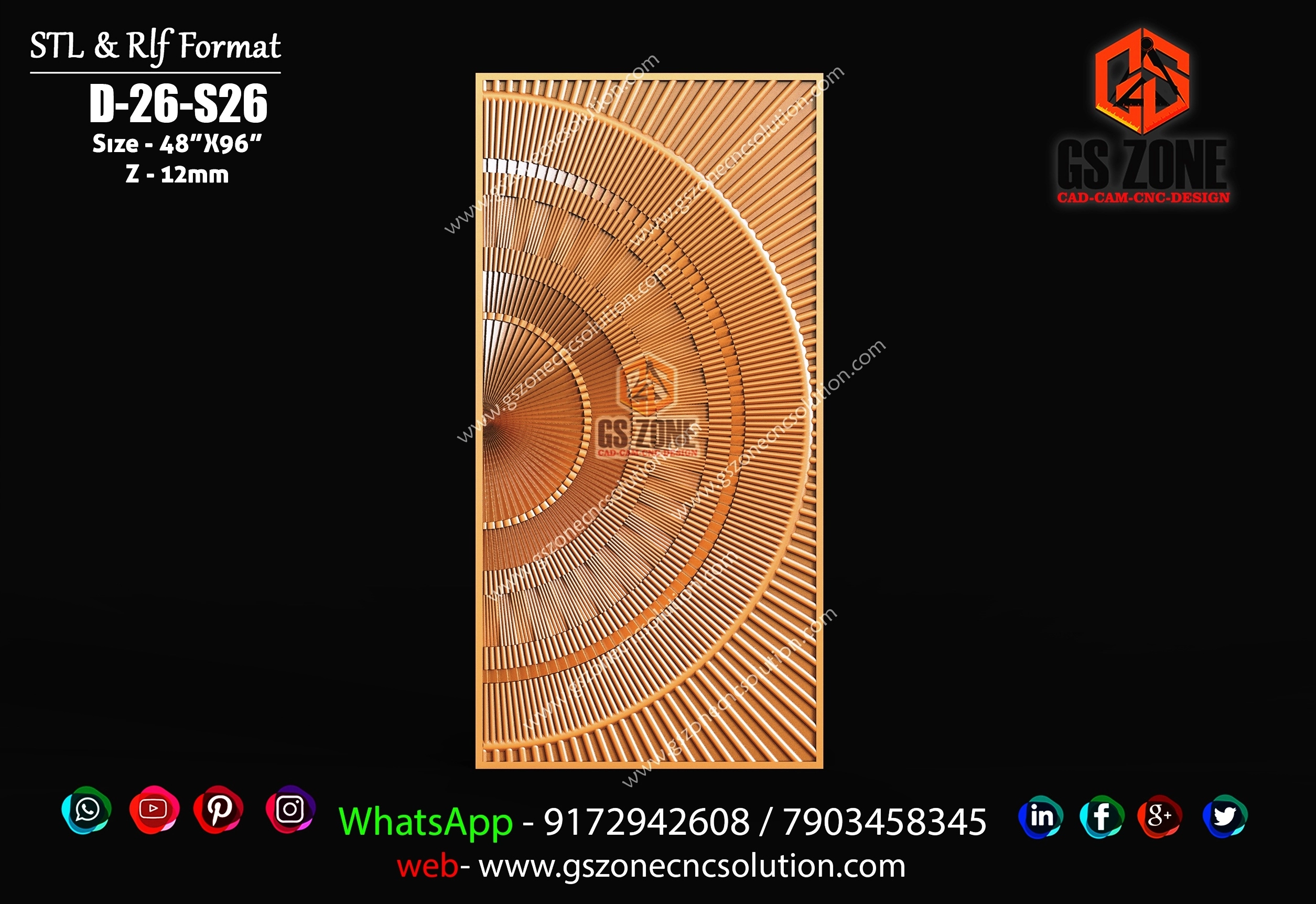 D-26-S26 | Luxury Radial Wave 3D CNC Wall & Door Panel Design 