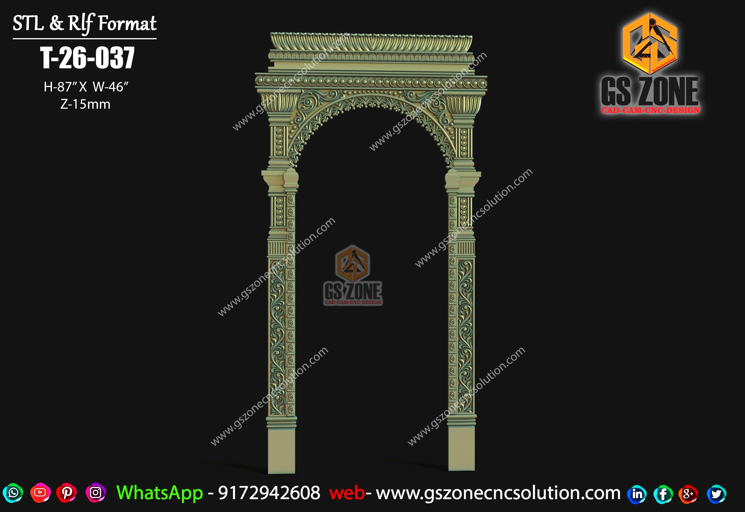Premium 3D Temple Arch Design T-26-037