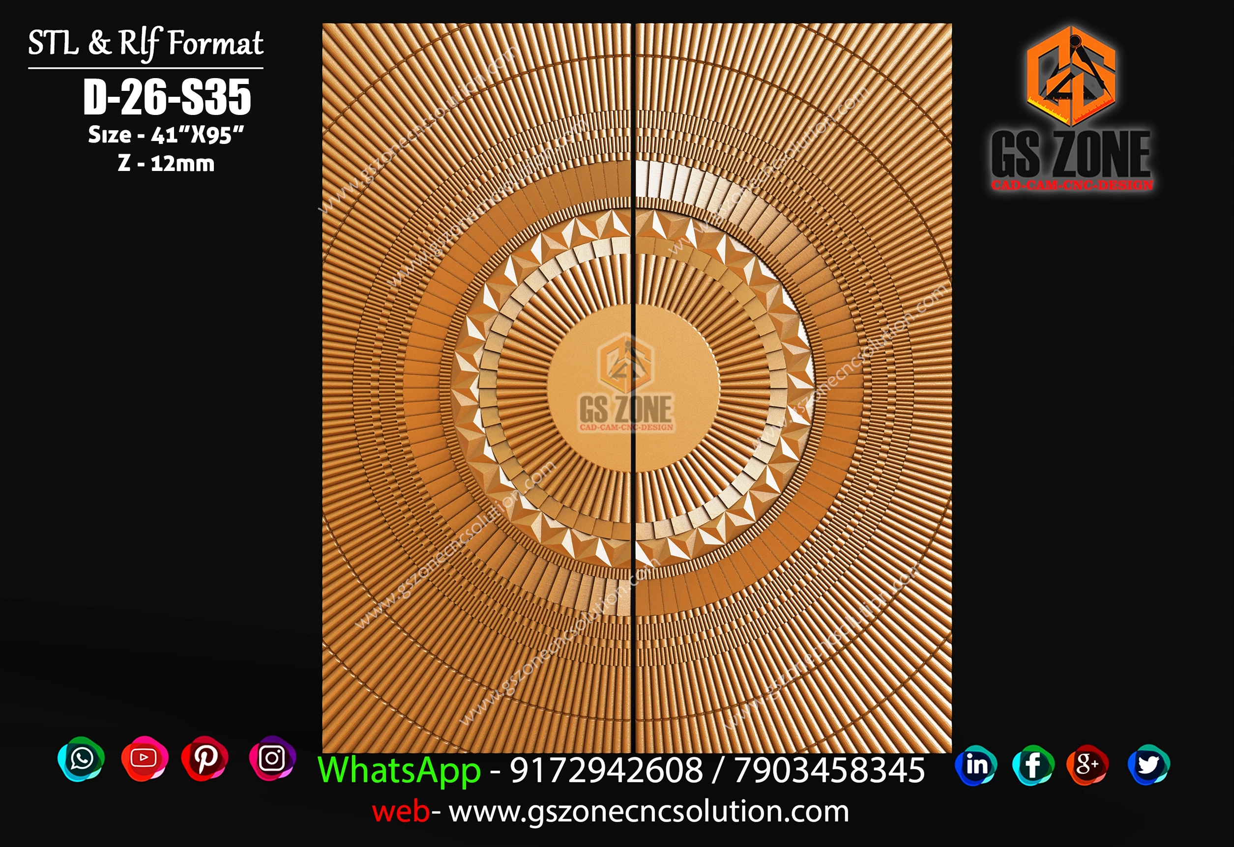 D-26-S35 | Luxury Concentric Radial 3D CNC Wall & Door Panel Design 