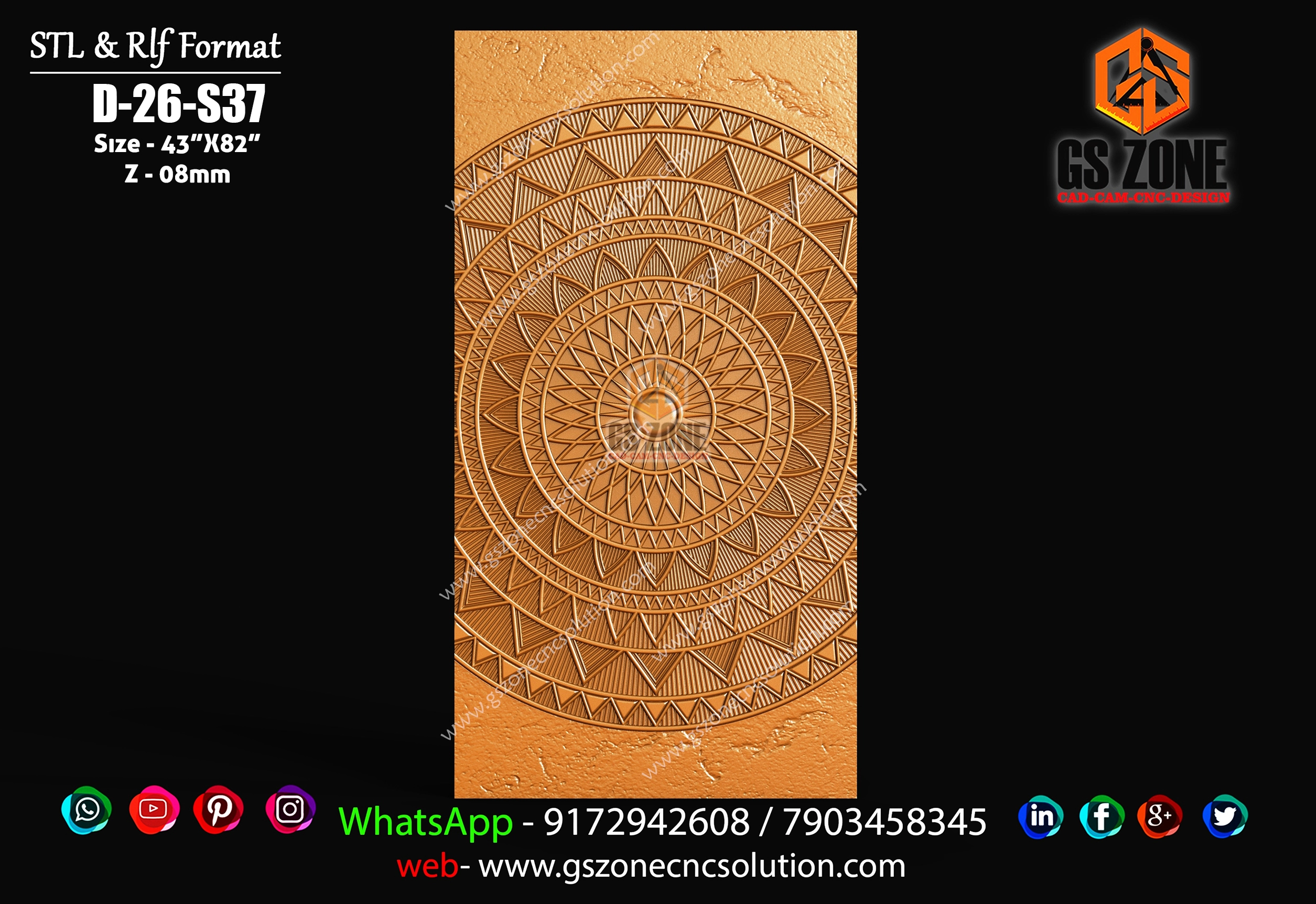 D-26-S37 | Premium Geometric Mandala 3D CNC Wall & Door Panel Design 